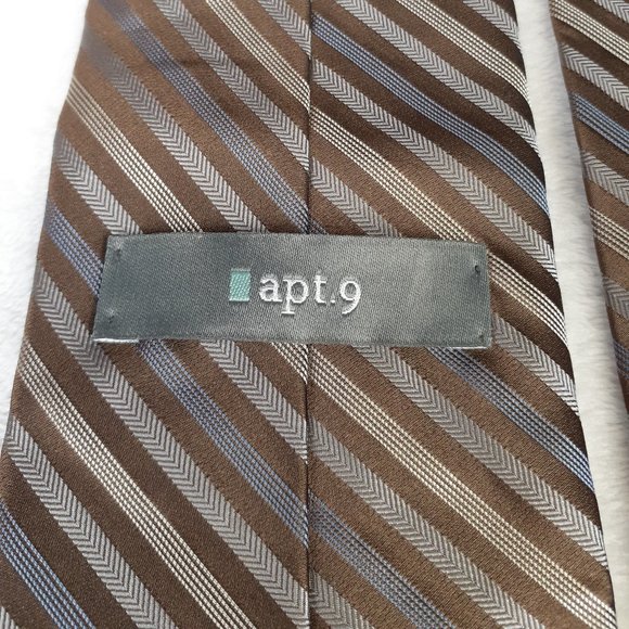 Apt 9 Men's Tie Silk Stipes Wide Brown Blue 56.5 Inches - Picture 7 of 8